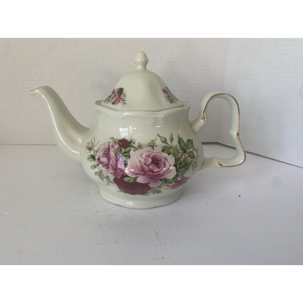 Formalities by Baum Bros Victorian Rose Collection Teapot Pink Red Gold Trim